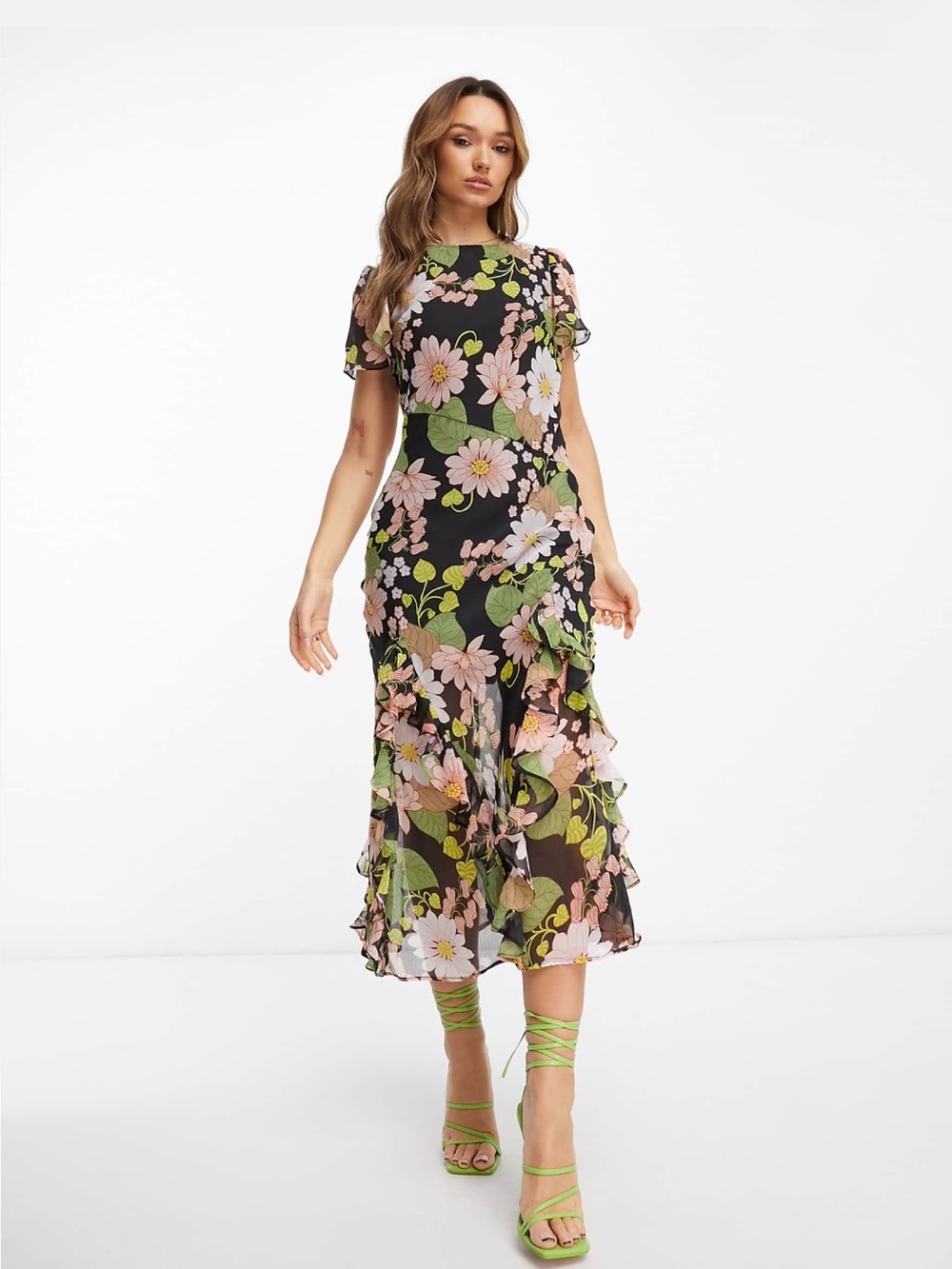 ASOS Black Maxi Dress with Pink Floral Print